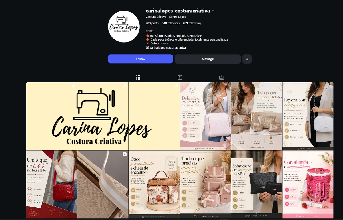 Perfil de Instagram da Carina Lopes Costura Criativa